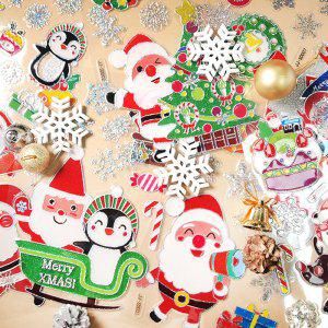 크리스마스 반짝이 데코 스티커(랜덤 발송) 입체 펠트 성탄 카드 꾸미기 선물 포장 다꾸 어린이 초등학생