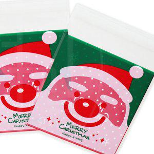 미니 크리스마스 비닐봉투 10x10 50장 산타 OPP 접착식 소형 포장지 선물 단체 어린이 학교 학원