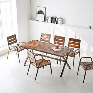 야외용 원목 테이블 1680x750 대형 탁자 6인용 사각형 철제 스틸 카페 레스토랑