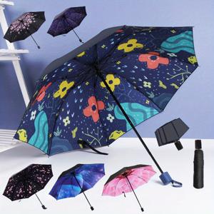 1pc 플래닛, 벚꽃, 별, 오일 페인팅 우산, 튼튼하고 소형 우산, 휴대용 여행용 접이식 우산
