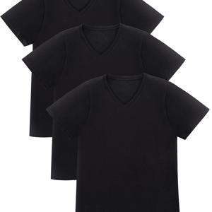 남성을 위한 3개의 면 소재 편안한 티셔츠, 솔리드 컬러 캐주얼한 반소매 V넥 탑, 여름 러닝 및 트레이닝용