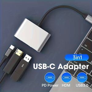 맥북 프로, 맥북 에어, 프로젝터, 모니터, 노트북용 UHD 어댑터 PD 충전 USB 분배기, 썬더볼트 3를 통한 HDTV 4K 출력/USB 3.0 포트/PD 빠른 충전 포트가 있는 3-in-1 타입-C 허브, 안드로이드 디지털 AV 어댑터