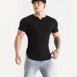남성용 단색 티셔츠, 캐주얼한 반소매 하이 스트레치 V넥 티, 여름 야외용 남성 의류