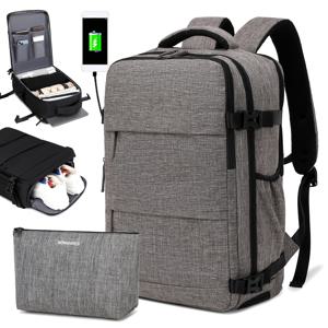 다기능 대용량 여행용 백팩, USB 충전 포트가 있는 방수 단색 노트북 백팩, 여행, 비즈니스, 출퇴근에 안성맞춤인 백팩