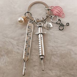 크리 에이 티브 의료 도구 매력 Keycahin, 간호사 기념품 선물을위한 청진기 주사기 마스크 키 체인