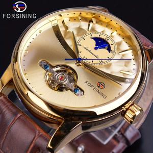 Forsining 문 단계 남성 기계 시계, 편안한 캐주얼 투르빌론 손목 시계, 선물로 이상적인 선택