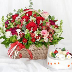 당일 꽃배달 생화 꽃바구니 + 케익 전국배달 꽃 A1953