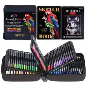 PRINA Art Supplies 성인용 120색 색연필 세트 스케치북 포함 전문적인 생생한 아티스트 연필 드로잉 스케