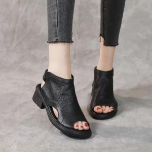 DRKANOL-여성용 두꺼운 뒤꿈치 검투사 샌들 여름 신발 레트로 수제 가죽 오픈 토 캐주얼