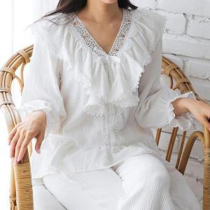 [오노마] ONM 여성 여자 여름 긴팔 레이스 파자마 홈웨어 잠옷 세트 (S10376491)