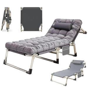두꺼운 매트리스가 있는 접이식 라운지 의자, 조절 가능한 다각도 수면 간이 침대, 야외 해변 잔디 캠핑용