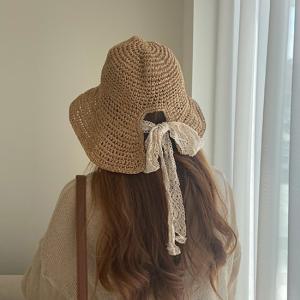 베이직 리본햇 여성 벙거지 여름 밀짚 모자 버킷햇