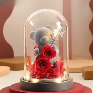 플라워 베어 곰돌이꽃다발 곰인형 드라이 꽃선물 로즈