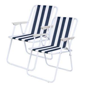 원터치 줄무늬 의자 블루 2개 1세트 /캠핑/낚시/비치