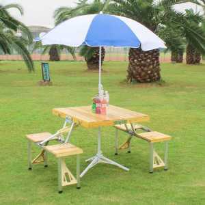 야외용 파라솔 테이블 세트 원형 캠핑 4인 접이식 정원