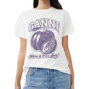 가니 반팔티 과일 프린팅 티셔츠 루즈핏 여성 크루넥 티 자두 퍼플