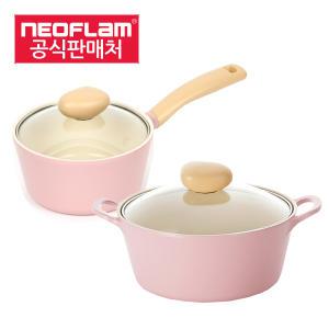 네오플램 레트로 세라믹냄비 2종세트 핑크(18편수+22양수)