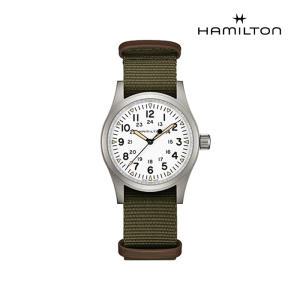 [롯데백화점]해밀턴 H69439411 카키 필드 메커니컬 38mm 화이트 다이얼 카키 나토 스트랩 남성 시계