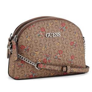 신상 guess 게스 Womens Brown Logo Floral Print DoubleZip Dome Crossbody Bag Handbag
