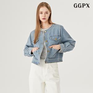 [GGPX]더블 포켓 데님 노카라 여성 긴팔 자켓 (GOAJK014D)