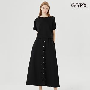 [GGPX]크롭 반팔 티셔츠 밴딩 롱 스커트 셋업 (GOAOW037D)