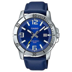 카시오 MTP-VD01L-2B 남성 블루 가죽밴드 손목시계