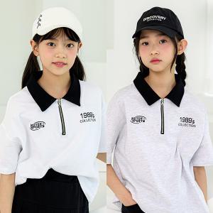 모터 반지퍼 카라 반팔 티셔츠 / 여아 주니어 의류 초등학생 옷