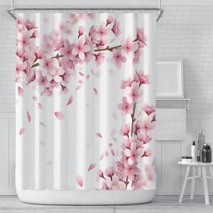 일본 커튼 주방 천 현관 가림막 일식집 핑크 꽃무늬 샤워 라이너 아시아 꽃 벚꽃 방수 3D 프린트 목욕