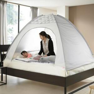[알뜨리]트리플 원터치 난방텐트 그레이 더블 방한 침대 보온 텐트