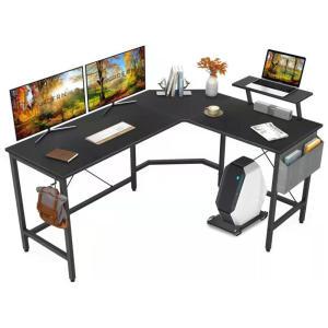 L자형 컴퓨터 책상 컴퓨터 테이블 사무용 책상 모니터 받침대 보관 가방과 후크 케이블 매니저 포함