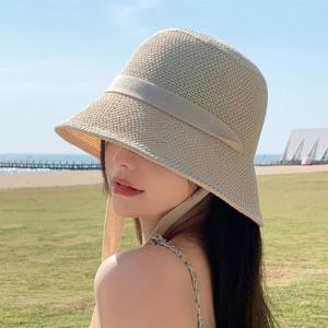 [앙상블] 끈 매듭 밀짚 벙거지 여성 모자 버킷햇 여름