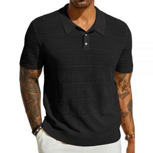 PJ PAUL JONES Men's Knit Polo Shirt Short Sleeve Vintage Polo Shirts Black