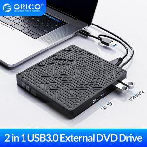 ORICO 외장형 DVD 드라이브 USB3.0 허브 타입 C 서포트 TF 리더 DVD-ROM CD-RW 버너 플레이어 광학 Macbook