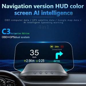 HUD C3 내비게이션 미러 자동차 헤드업 디스플레이 OBD2 HD GPS 블루투스 앞유리 속도 프로젝터 경보