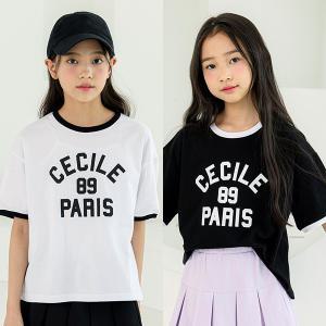 파리 배색 반팔 티셔츠 맨투맨 / 여아 주니어 의류 초등학생 옷