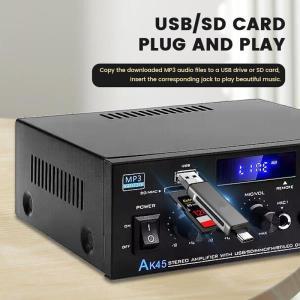 AK-45 하이파이 스테레오 오디오 앰프, FM USB MP3 채널 2.0 사운드 파워 리모컨, 가정용 자동차 스피커용