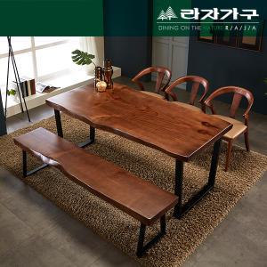 [라자가구] 뉴송 우드슬랩 통원목 식탁 2종 / 4인 6인 식탁 테이블 의자 벤치
