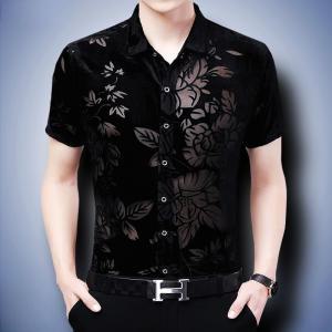 남자 댄스복 상의 꽃무늬 여름 라틴 스포츠 살사 반팔