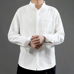 남성 차이나 셔츠 긴팔 여름 흰색 차이나넥 린넨셔츠