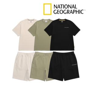 내셔널지오그래픽 여름 반팔티 반바지 남녀공용 일상 라운드 티셔츠 바지