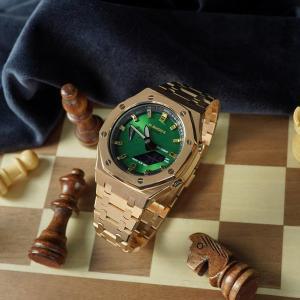 [지샥] 지얄오크 로즈골드 풀메탈 그린 다이얼 커스텀 전자손목시계