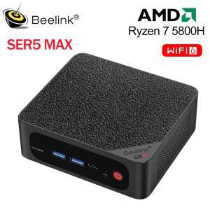 Beelink 데스크탑 컴퓨터  PC, SER5 Max, AMD Ryzen7, 5800H, 16GB NVME SSD, 지지대 와이파이 6, BT5.2, 5