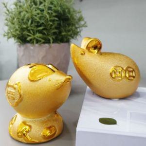 황금 재물 복 쥐 저금통 (황금 )인테리어 모형 선반장식 장식품 골드 금색 선물용 장식용