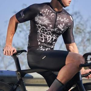 Santic 남성용 사이클링 저지 세트  비브 반바지  4D 패딩 반팔 속건성 MTB 자전거  야외 피트니스 활동복