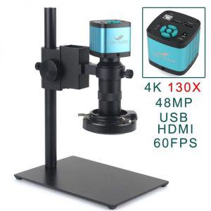 산업용 디지털 비디오 현미경 카메라 단안 130X 줌 C 마운트 렌즈 PCB 전화 수리 납땜용 4K 48MP HDMI USB