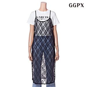 [GGPX]반팔 티셔츠 레이어드 펀칭 레이스 뷔스티에 원피스 (GOAOW025D)