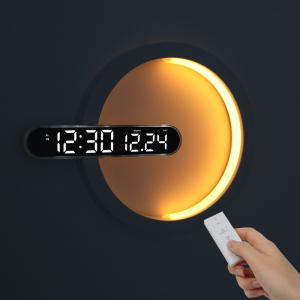 [무아스] 문라이트 듀얼 LED벽시계 무소음 디지털 전자 리모컨 날짜 벽걸이 거실 조명시계 인테리어 무드등