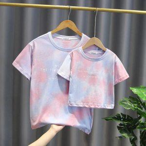 패밀리룩 가족 매칭 의상 홀치기 염색 반팔 티셔츠 남아/ 어머니 셔츠 패밀리 룩