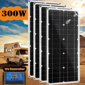 태양 전지 패널 키트 태양열 컨트롤러 유연한 태양열 시스템 자동차 보트 RV 가정용 300W 배터리 충전기 12