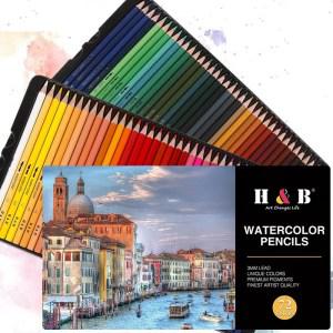 HB문화사 72색 색연필 수채화 수성 + 연필깍이 + 브러쉬 증정 틴케이스 1셋트